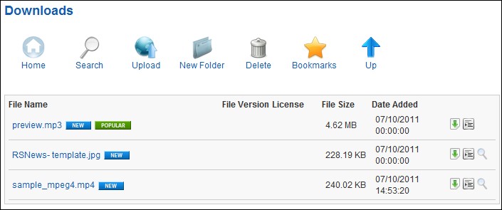 specific icons for new and popular files